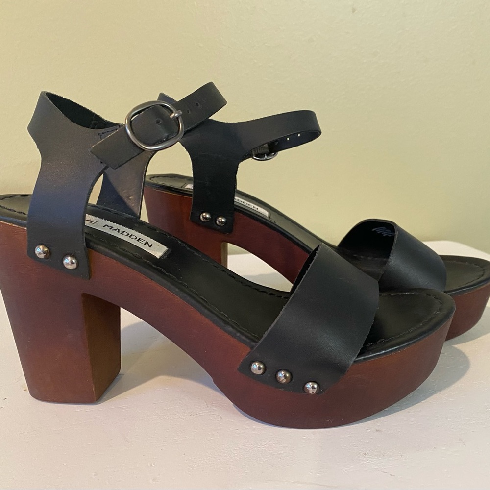 Steve Madden heels - leather upper, wood bottom